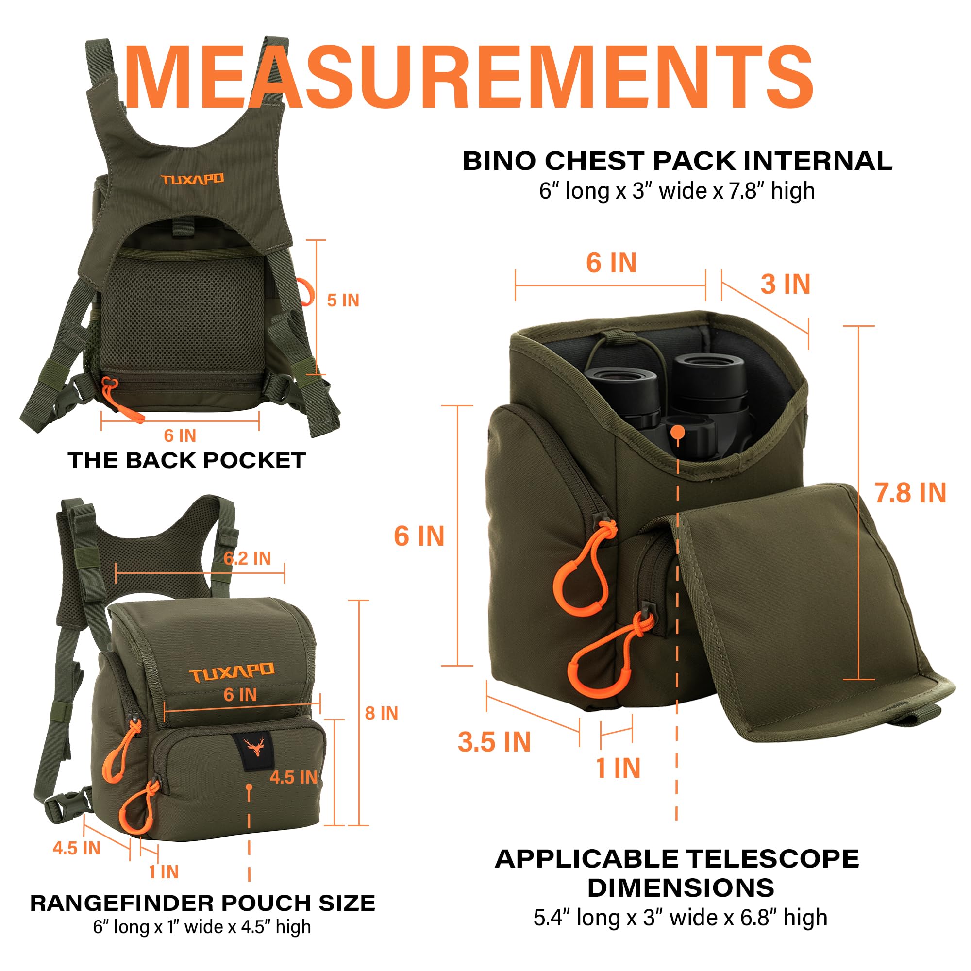 Tuxapo Binocular Harness Chest Pack with Rangefinder Pouch Bino Case for Hunting Hiking Shooting