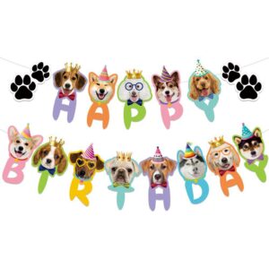 tsj happy birthday dog birthday banner, dog face party banner, dog theme party bunting decoration puppy party supplies for birthday party baby shower