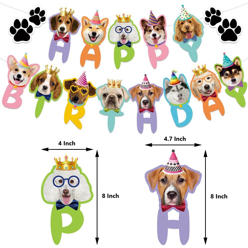 TSJ Happy Birthday Dog Birthday Banner, Dog Face Party Banner, Dog Theme Party Bunting Decoration Puppy Party Supplies for Birthday Party Baby Shower