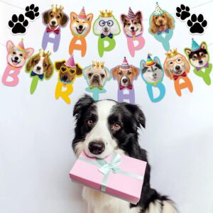 TSJ Happy Birthday Dog Birthday Banner, Dog Face Party Banner, Dog Theme Party Bunting Decoration Puppy Party Supplies for Birthday Party Baby Shower