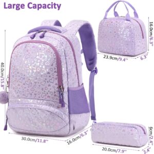 Meisohua Backpack Set for Girls School Backpack for Kids Preschool Kindergarten Elementary School Bookbag with Lunch Bag 3 in 1 Set Water Resistant Furry Backpack