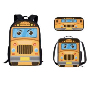 PCSJRKG School Bus Backpack Lightweight Children's Cartoon Backpack Set with Lunch Bag, Knapsack Set for Girls and Boys, Large Casual School Bag Set for Primary School Students