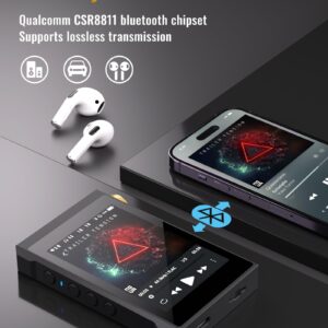 Phinistec S7 HiFi MP3 Player with Bluetooth, Lossless DSD256 Digital Audio Player, High Resoultion Portable Music Player with Metal Body & Glass Back, Dual DAC, Supports Up to 512GB