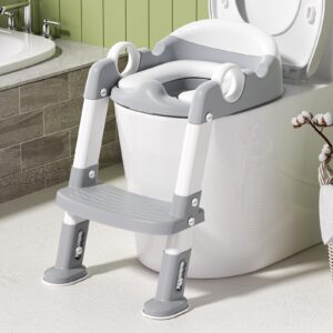 Potty Training Seat with Step Stool Ladder, Toddlers Potty Training Toilet for Kids Boys Girls (Gray/White)