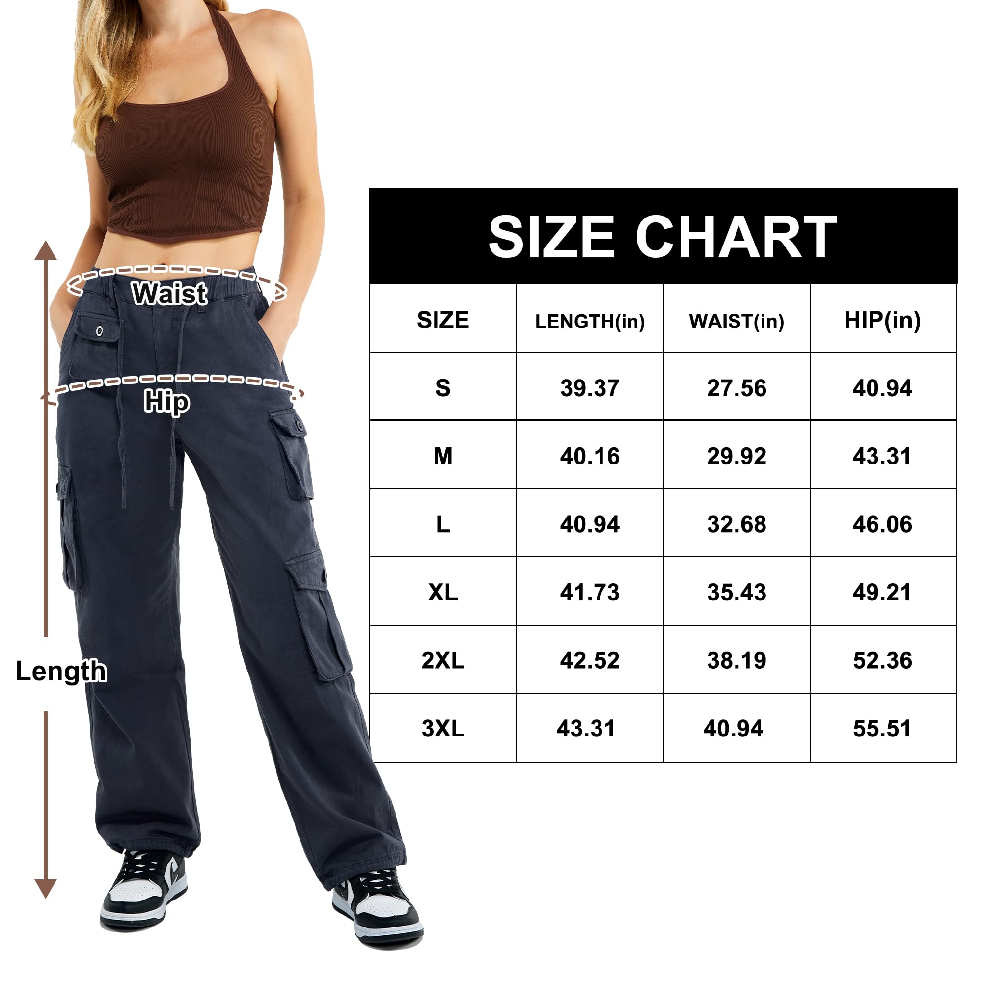 Znyeth Cargo Pants Women Cotton Wide Leg Casual Hiking Military Army Combat Work Pants with 8 Pockets (US, Alpha, Small, Regular, Regular, Dark Gray)