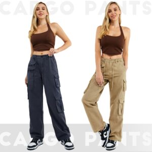 Znyeth Cargo Pants Women Cotton Wide Leg Casual Hiking Military Army Combat Work Pants with 8 Pockets (US, Alpha, Small, Regular, Regular, Dark Gray)