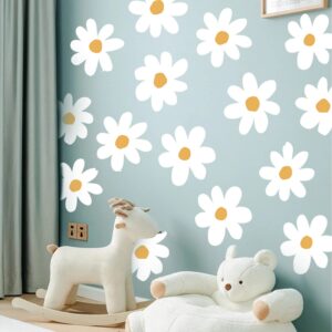 16 pcs big daisy wall decals peel and stick white daisy stickers flower wall stickers cute floral wall decals for girls kids nursery bedroom living room playroom classroom home wall art decor