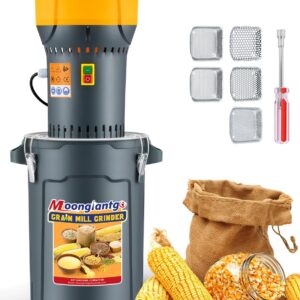 Moongiantgo Grain Mill Grinder Electric Corn Grinder 1300W Feed Mill Dry Cereals Grinder Detachable 6.6 Gal Bucket & Hopper, with 5 Sieves + 1 Socket Wrench, Molino de Maiz, 110V (25L)