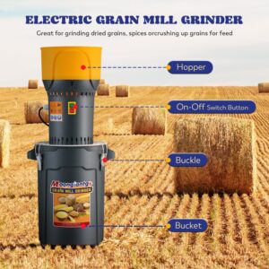 Moongiantgo Grain Mill Grinder Electric Corn Grinder 1300W Feed Mill Dry Cereals Grinder Detachable 6.6 Gal Bucket & Hopper, with 5 Sieves + 1 Socket Wrench, Molino de Maiz, 110V (25L)