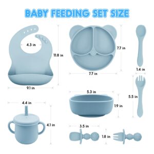 OEC-T5 Baby Led Weaning Supplie，Silicone Baby Feeding Set with Suction Plate and Bowl，Toddler Self Feeding Essentials with Spoons Forks Bib Sippy Cup，Eating Utensils for 6+ Months (10 Pcs)