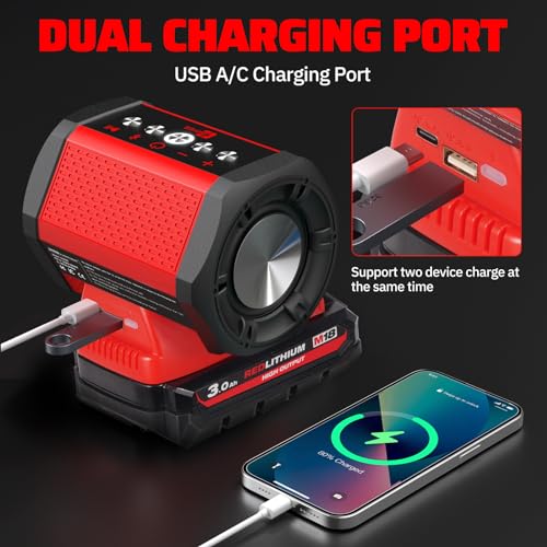 ohyes Bluetooth Speaker Compatible with Milwaukee M18 Battery Packs for Jobsite Camping & Parties (Battery not Included)