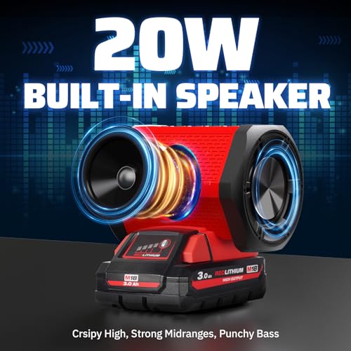 ohyes Bluetooth Speaker Compatible with Milwaukee M18 Battery Packs for Jobsite Camping & Parties (Battery not Included)