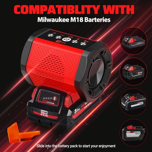 ohyes Bluetooth Speaker Compatible with Milwaukee M18 Battery Packs for Jobsite Camping & Parties (Battery not Included)