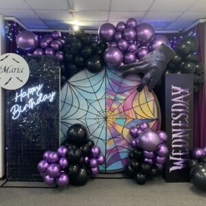120pcs Wednesday Addams Balloon Garland Arch Kit Black and Chrome Purple Silver Balloons for Wednesday Themed Party Supplies Birthday Party Decoration