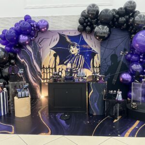 120pcs Wednesday Addams Balloon Garland Arch Kit Black and Chrome Purple Silver Balloons for Wednesday Themed Party Supplies Birthday Party Decoration