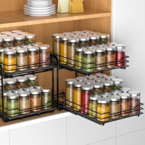 RCHYFEED Spice Rack Organizer for Cabinet, 2 Tier Pull Out Spice Racks for Inside Cabinets & Pantry Closet, Height Adjustable Heavy Duty Metal Basket for Seasoning Organizer, Vertical Spice Shelf