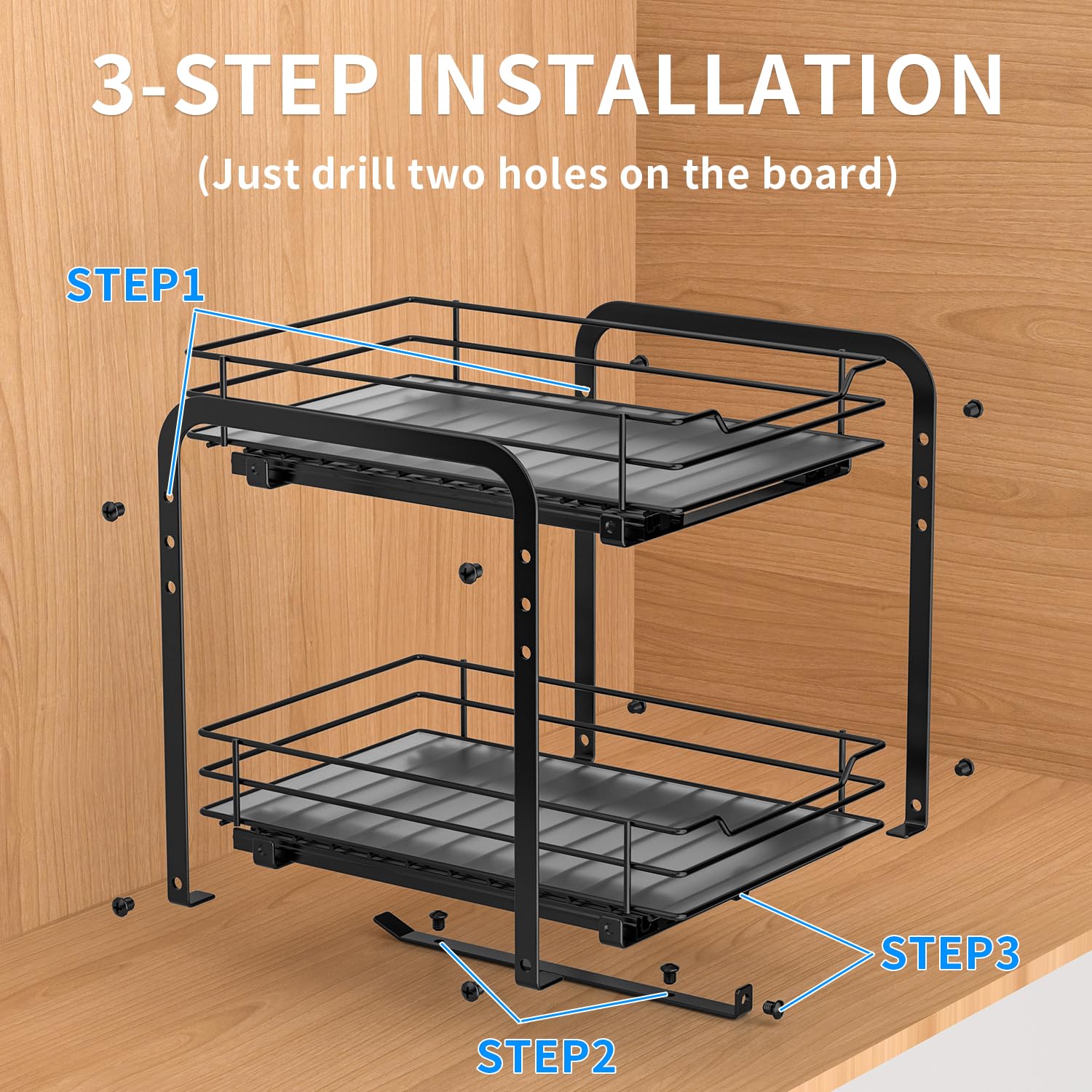 RCHYFEED Spice Rack Organizer for Cabinet, 2 Tier Pull Out Spice Racks for Inside Cabinets & Pantry Closet, Height Adjustable Heavy Duty Metal Basket for Seasoning Organizer, Vertical Spice Shelf