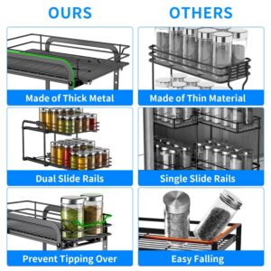 RCHYFEED Spice Rack Organizer for Cabinet, 2 Tier Pull Out Spice Racks for Inside Cabinets & Pantry Closet, Height Adjustable Heavy Duty Metal Basket for Seasoning Organizer, Vertical Spice Shelf