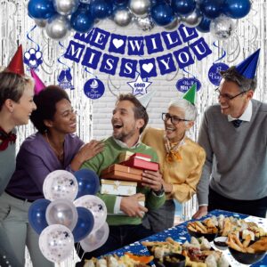 Farewell Party Decorations for Men Women,We Will Miss You Decorations Banner Navy Blue Silver Going Away Party Decorations Balloons Tablecloth for Coworker Retirement Job Change Goodbye Party Supplies