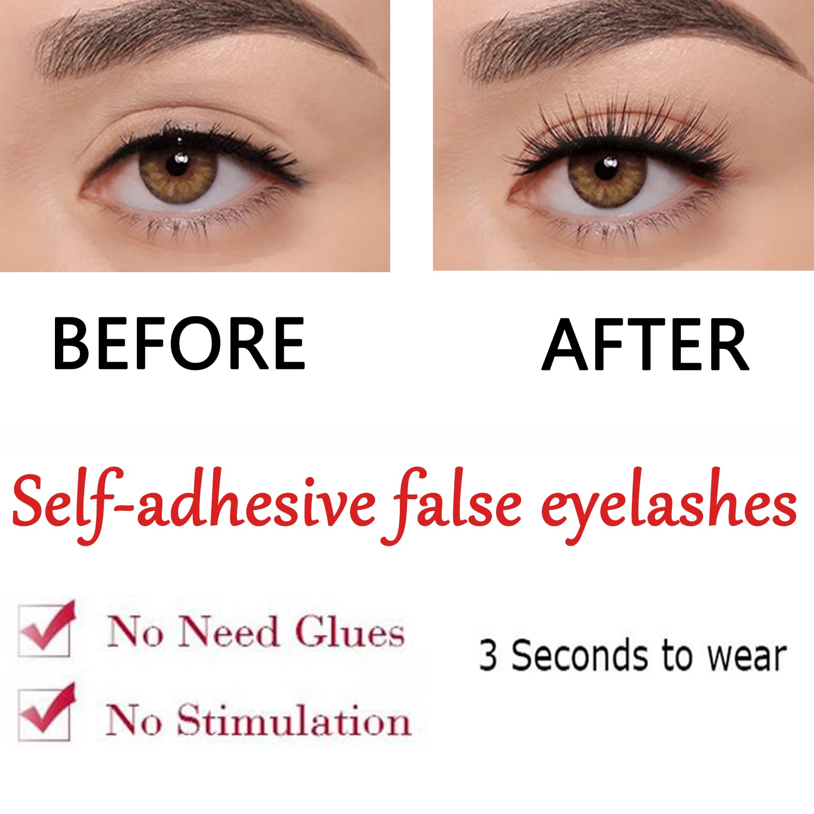 Bellefin Self Adhesive False Eyelashes Natural Look Fake Eyelashes No Glue Self Adhesive Eye Lashes Pack for Women Girls DIY Eye Lash Extensions #08