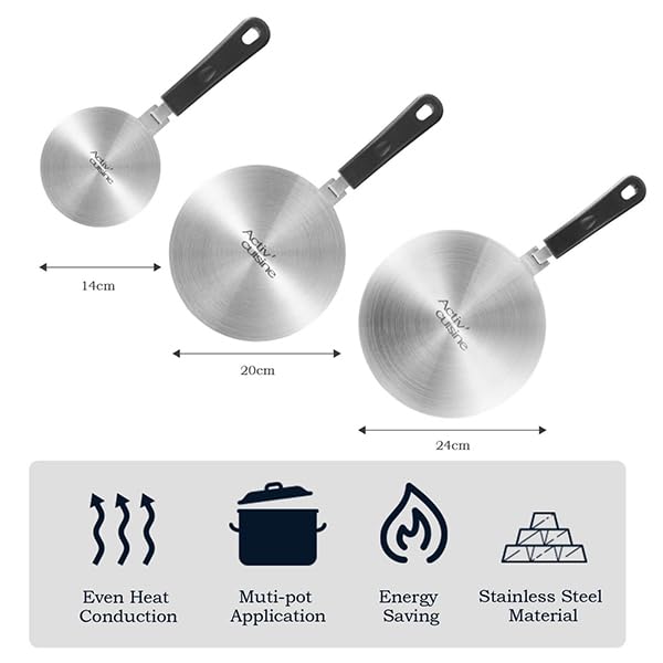 ACTIV CUISINE 9.45 Inch Heat Diffuser Stainless Steel Induction Diffuser Plate for Electric Gas Stove Glass Induction Cooktop Heat Diffuser with Detachable Handle, Protects Pot Cookware Accessories