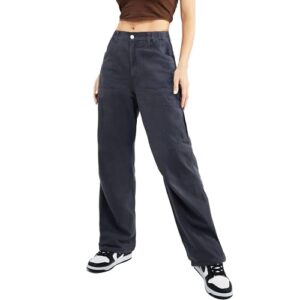 znyeth cargo pants women high waist baggy jeans with 7 pockets casual wide leg y19k pants for womens work pants dark gray 3xl