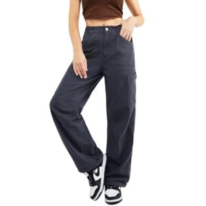 Znyeth Cargo Pants Women High Waist Baggy Jeans with 7 Pockets Casual Wide Leg Y19K Pants for Womens Work Pants Dark Gray 3XL