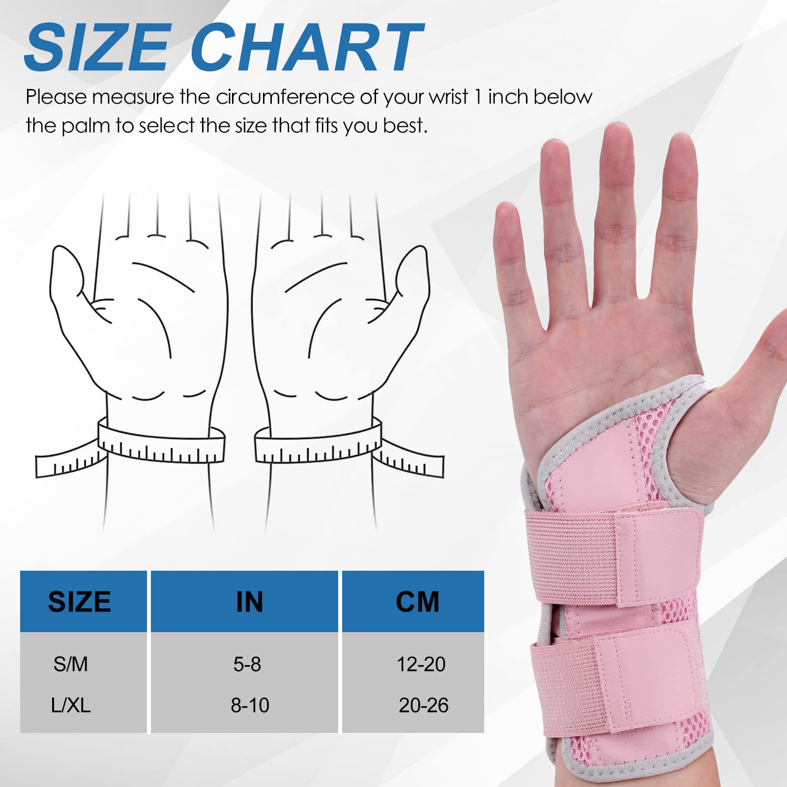 Wrist Brace for Carpal Tunnel, Night Wrist Sleep Support Splint with Compression Sleeve Adjustable Straps for Pain Relief, Arthritis, Tendonitis, Fitness (Right Hand-Pink, S/M (Pack of 1))