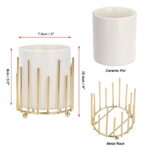JUXYES Pack of 3 Ceramic Silverware Holder for Party, White Cutlery Holder Holder With Golden Metal Bracket, Small Flatware Caddy Organizer Utensil Holder for Kitchen Countertops Dining Tables