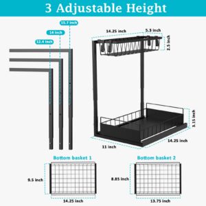 REALINN Under Sink Organizer, 2 Pack Height Adjustable Kitchen Organizers and Storage, 2 Tier Pull Out Sliding Cabinet Organizer, Multi-Use for Kitchen Bathroom Cabinet