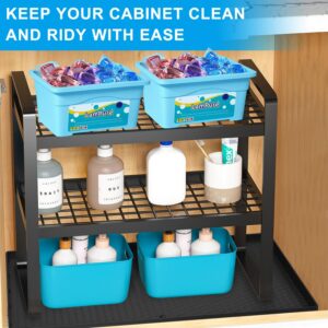 Under Sink Mats for Kitchen Waterproof - 34" x 22" Extra Thick Silicone Mat Bottom of Kitchen Sink Mat with Drain Hole, Cabinet Protection Kit with Under Kitchen Sink Mats & Shelf Liner for Drawers