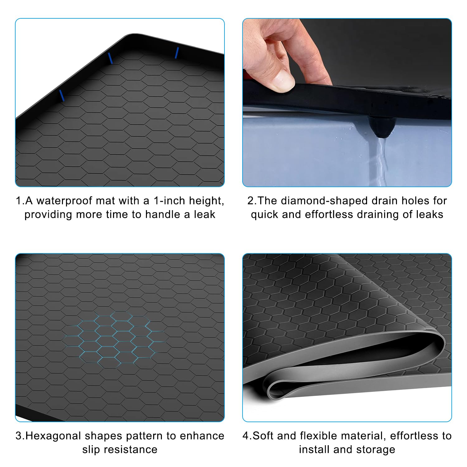 Under Sink Mats for Kitchen Waterproof - 34" x 22" Extra Thick Silicone Mat Bottom of Kitchen Sink Mat with Drain Hole, Cabinet Protection Kit with Under Kitchen Sink Mats & Shelf Liner for Drawers