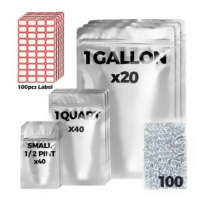 Mylar Bags for Food Storage with Oxygen Absorbers & Labels, Stand-Up, 3 Sizes, Heat Sealable & Resealable Food Storage Bags