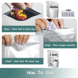 Mylar Bags for Food Storage with Oxygen Absorbers & Labels, Stand-Up, 3 Sizes, Heat Sealable & Resealable Food Storage Bags