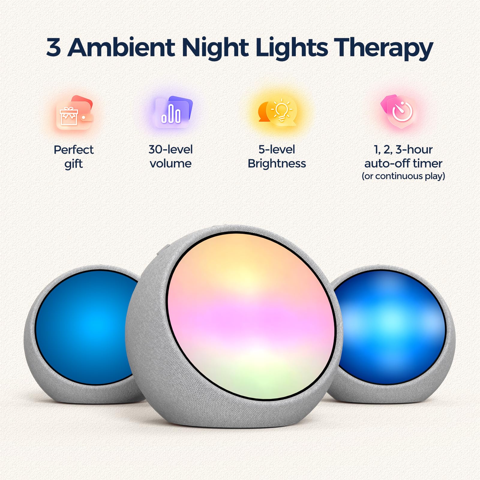 REACHER White Noise Sound Machine, Ambient Night Light for Sleep, 21 Soothing Vibrant Natural Sounds, Brown, Pink & White Noise Machine for Baby, Adults, Kids