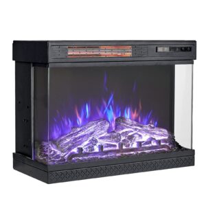 amerlife 3-sided glass electric fireplace with remote control, 24" fireplace heater controlled separate flame, heat for living room or bedroom, black