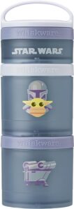 whiskware star wars stackable snack containers for kids and toddlers, 3 stackable snack cups for school or travel, mando, grogu, and ship