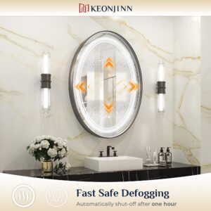 Keonjinn 22 x 30 Inch Oval LED Mirror for Bathroom with Front Lights Black Framed 3 Color Temperature Wall Mounted Vanity Mirror Dimmable Waterproof IP54