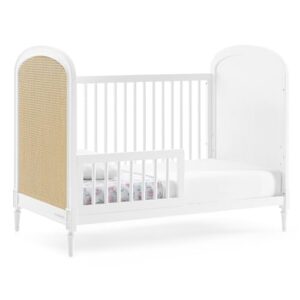 Delta Children Madeline 4-in-1 Convertible Crib - Woven Cane Mesh Panels, Includes Conversion Rails, Greenguard Gold Certified, Bianca White/Textured Almond