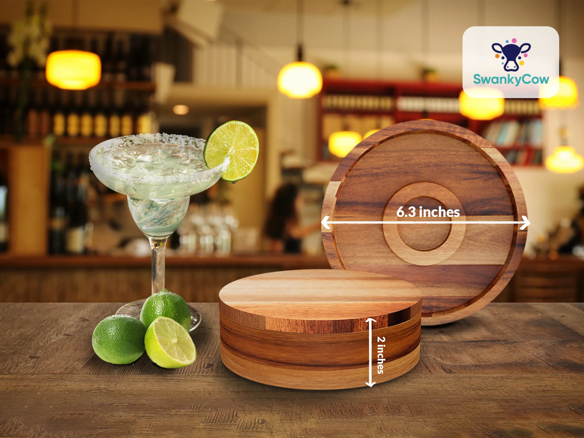 SwankyCow 2x Acacia Wood Cocktail Rimmer - Margarita Salt Rimmer, 6.30" Diameter - Home Bar Accessories for Salt & Sugar