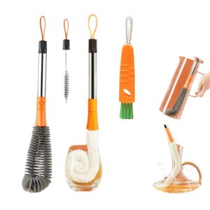 4 pieces bottle brush set, long handle wine decanter cleaning brush + straw cleaner brush + thermos lid cup brush for cleaning baby bottle goblet