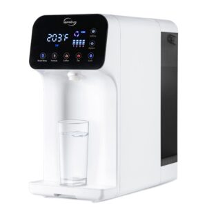 ispring rcd100 5-stage countertop reverse osmosis system, instant hot ro water dispenser with uv, 2.5:1 pure to drain, 100 gpd portable water filtration system, 4 temperature options, plug and play