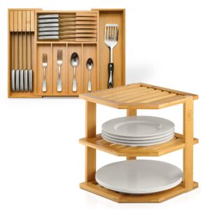 bamboo corner kitchen shelf and utensil organizer for kitchen drawers