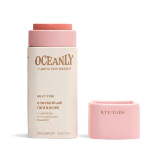 attitude oceanly lightweight blush stick, titanium dioxide-free, ewg verified, plastic-free, vegan & cruelty-free makeup, silky pink, 0.3 ounces