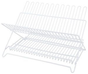 rocky mountain goods foldable dish drying rack - holds up to 8" flat plates and cups - sturdy steel construction - white - 18.25" wide x 12.75" deep x 11" high