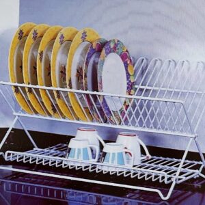 Rocky Mountain Goods Foldable Dish Drying Rack - Holds up to 8" Flat Plates and Cups - Sturdy Steel Construction - White - 18.25" Wide x 12.75" Deep x 11" High