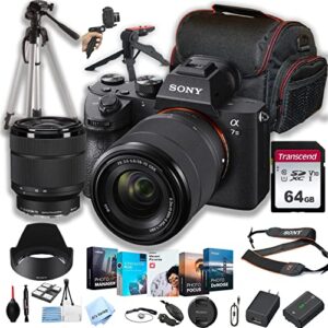 sony a7 iii mirrorless digital camera with 28-70mm lens + 64gb memory + case+ steady grip pod + tripod+ software pack + more (30pc bundle)