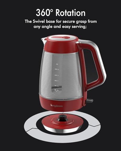 LONGDEEM Electric Tea Kettle Pot, Fast Boil, 1.7L/1500W, Borosilicate Glass Stainless Steel Inner Lid & Filter, Hot Water Boiler & Heater with Auto Shut Off, BPA-Free, Easy to Clean, Red