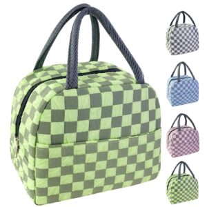 mziart cute lunch bag for women men, aesthetic lunch bag reusable insulated lunch tote bag kawaii lunch box container waterproof lunch cooler bag for work office travel picnic (green)