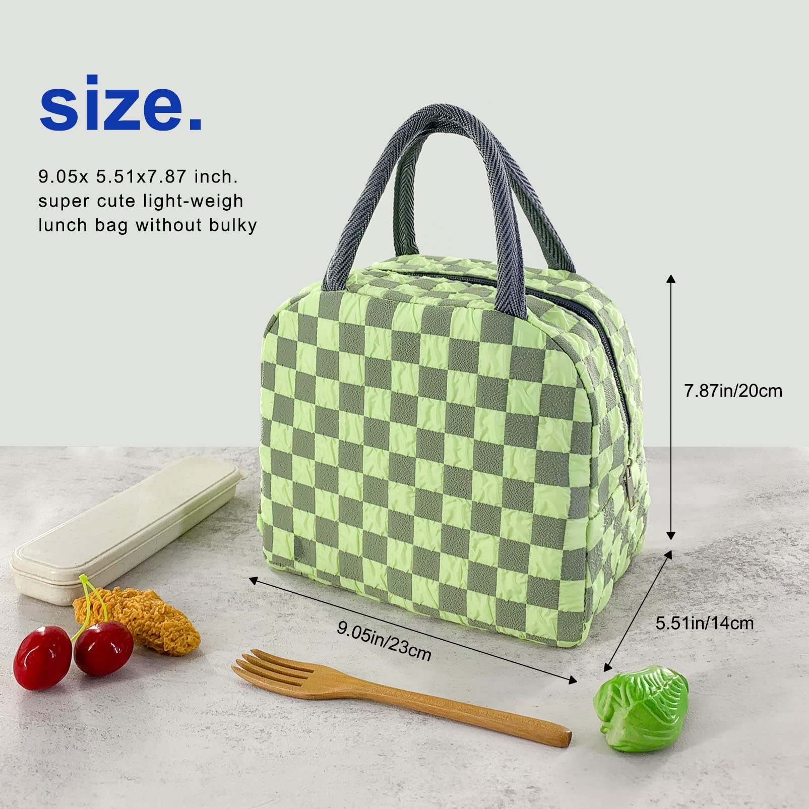 Mziart Cute Lunch Bag for Women Men, Aesthetic Lunch Bag Reusable Insulated Lunch Tote Bag Kawaii Lunch Box Container Waterproof Lunch Cooler Bag for Work Office Travel Picnic (Green)